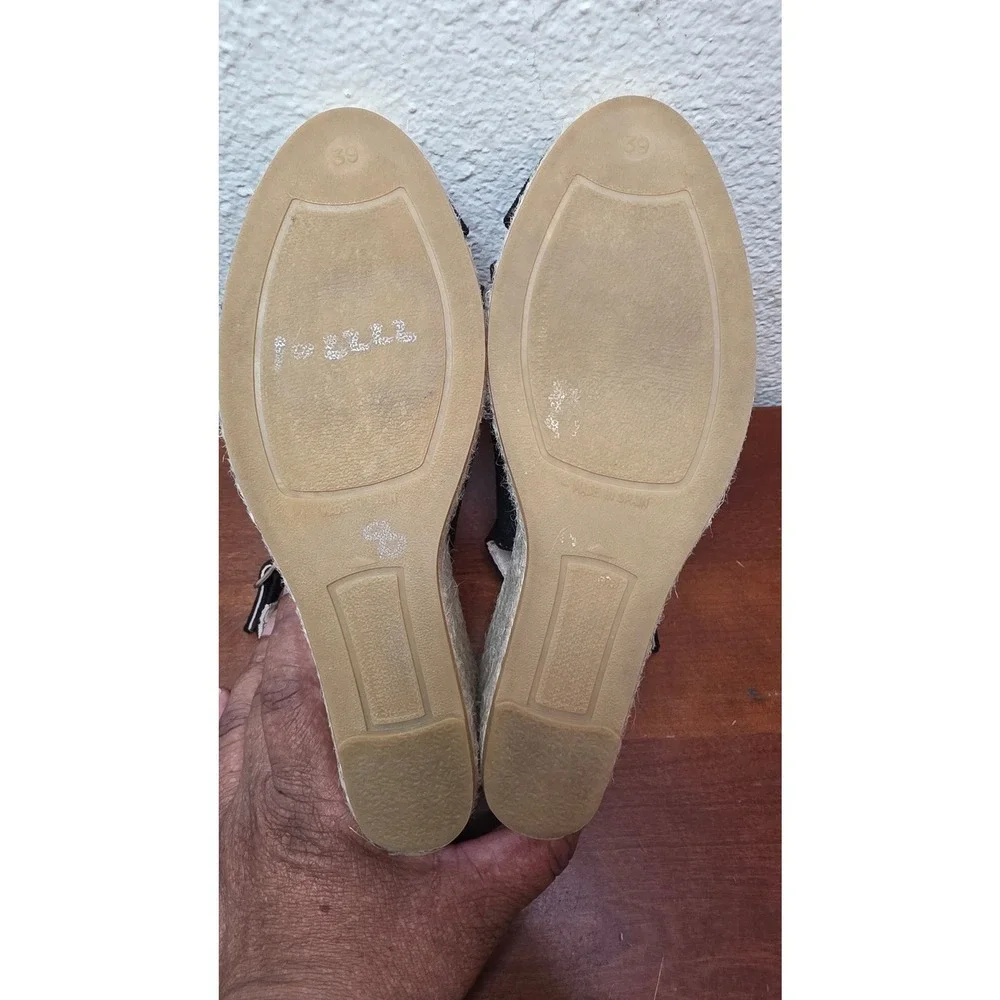 Viscata Barcelona Espadrille Wedge Sandal Womens 39 Black Canvas Slingback Spain